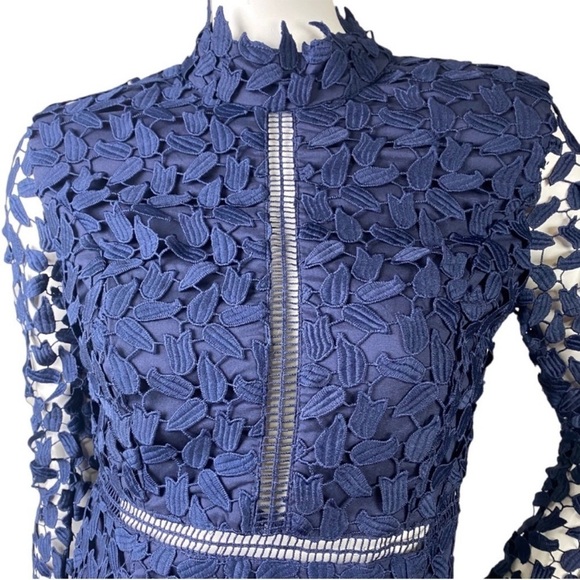 NWT Bardot Alberta Navy Lace Long Sleeve Open Back Midi Sheath Dress Size 8 - Picture 8 of 14